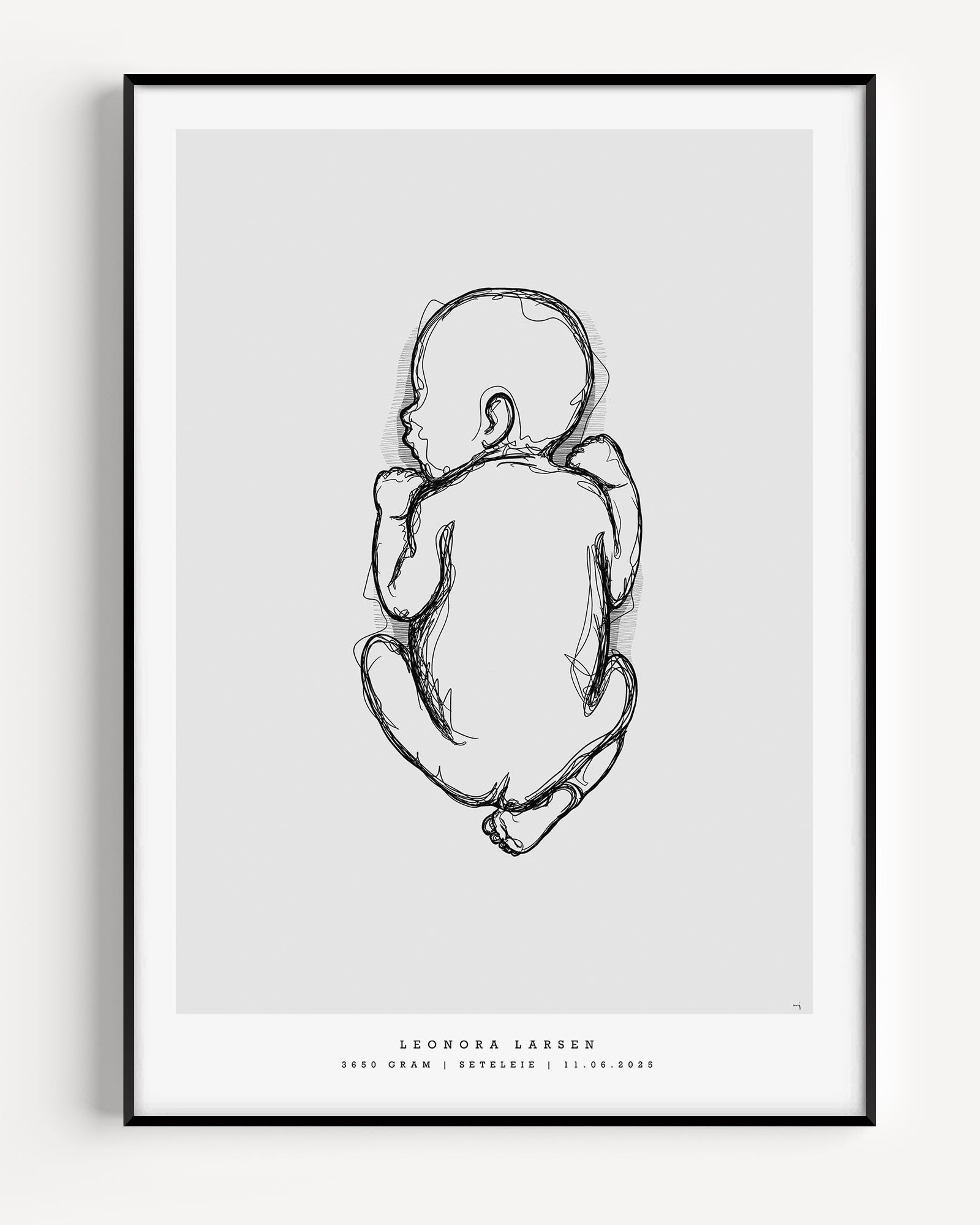 Minimalist birth poster personalized with baby's name and birth details.