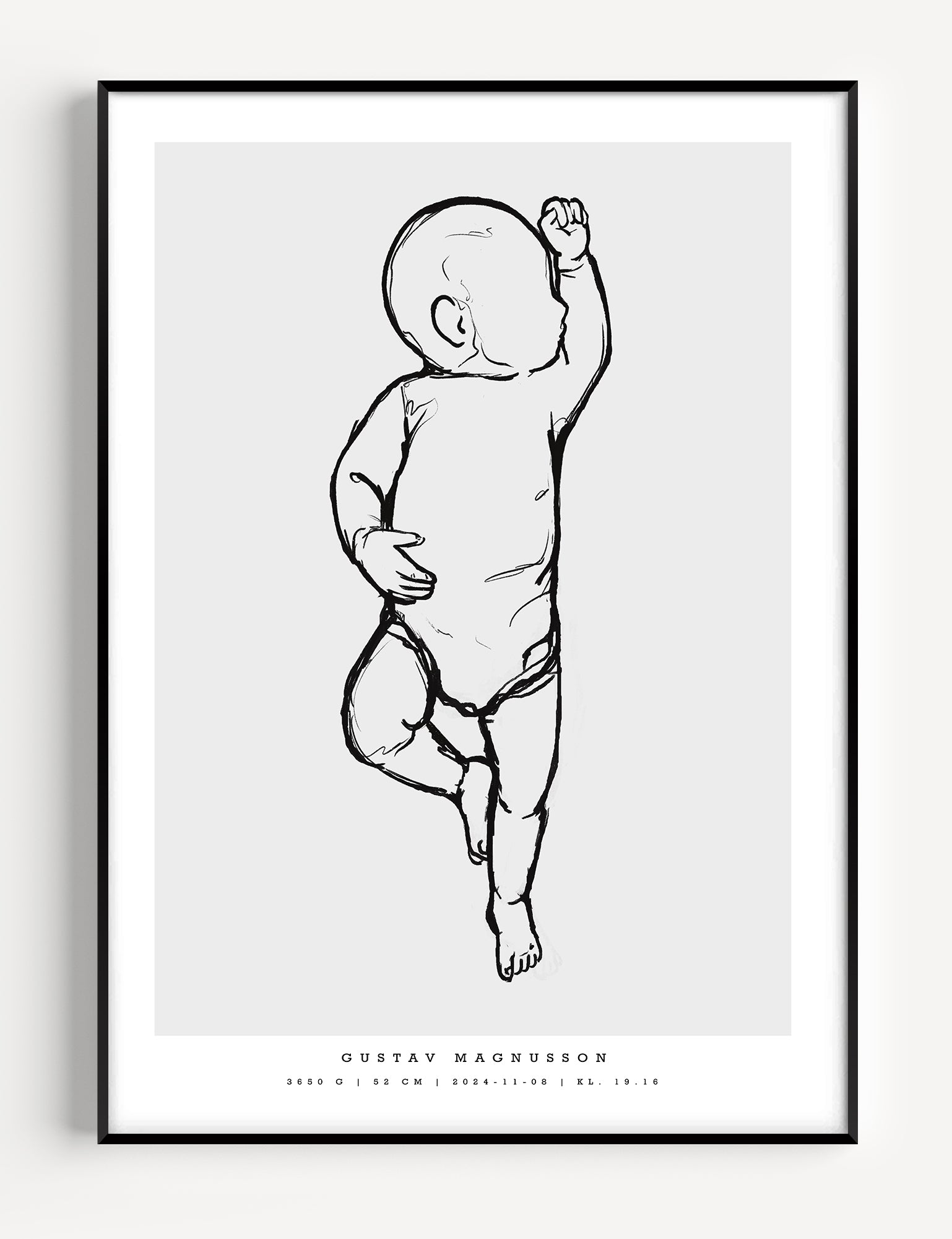Personalized birth poster in scale 1:1 showing a baby's real size at birth.