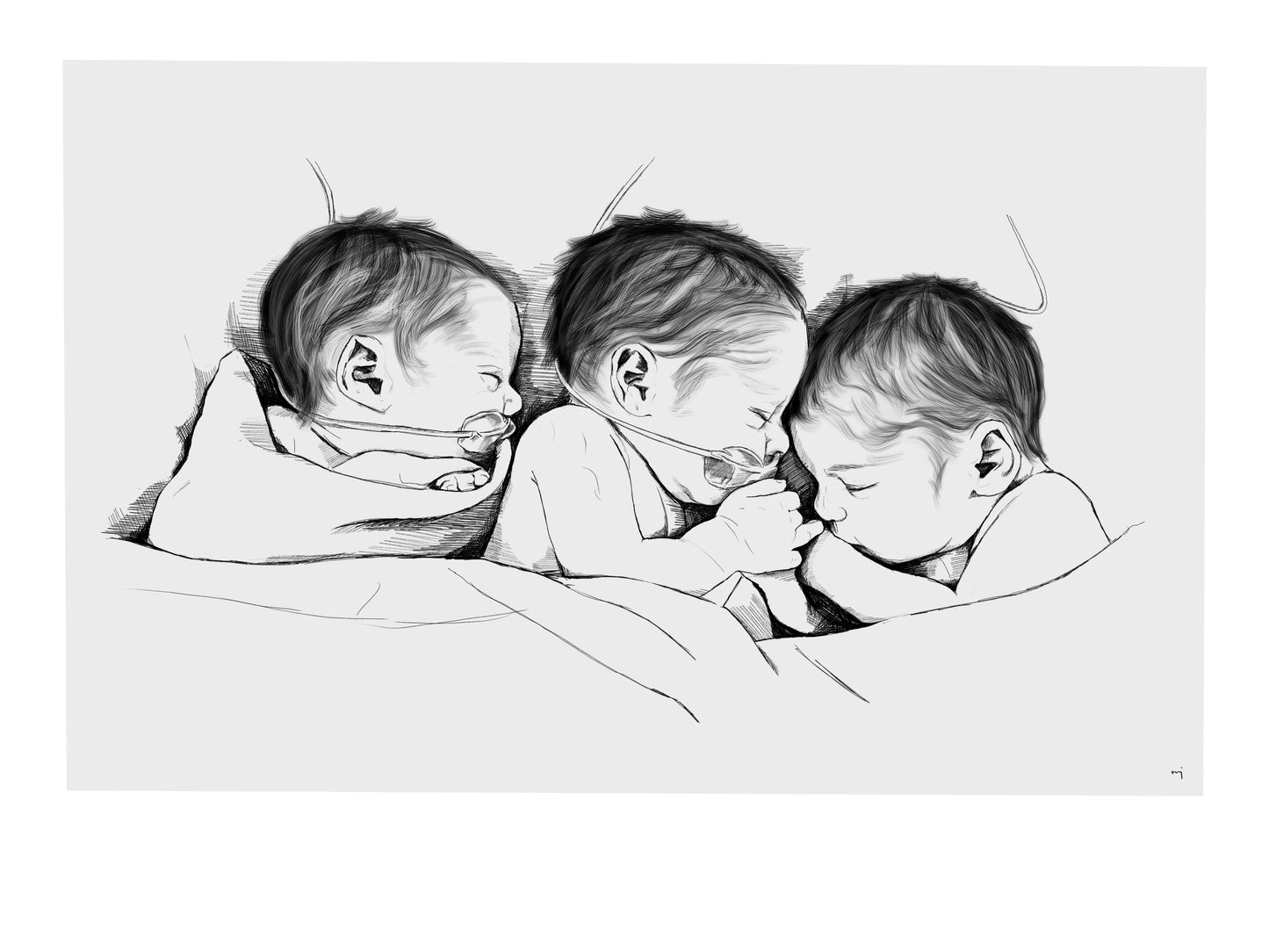 Hand-Drawn Birth Poster - Twins & triplets