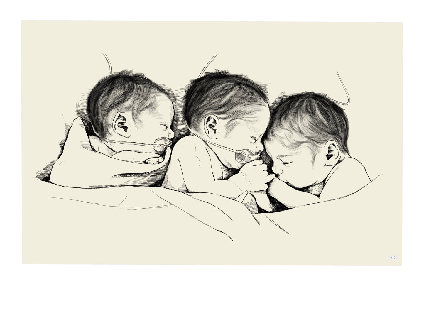 Hand-Drawn Birth Poster - Twins & triplets