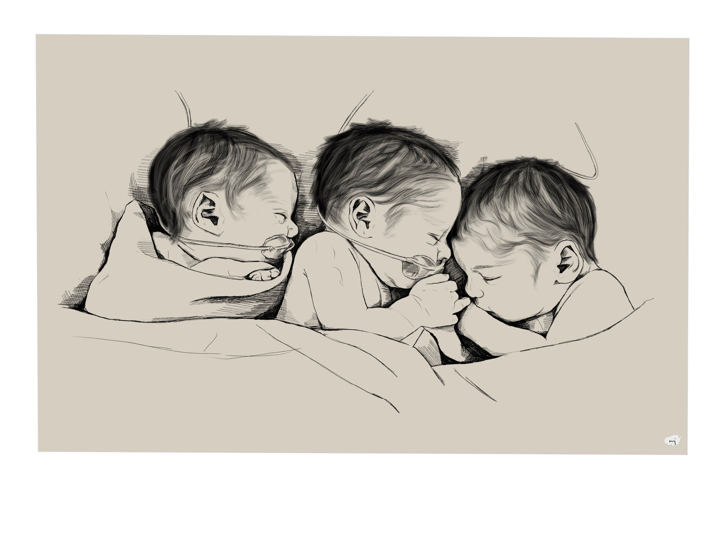 Hand-Drawn Birth Poster - Twins & triplets