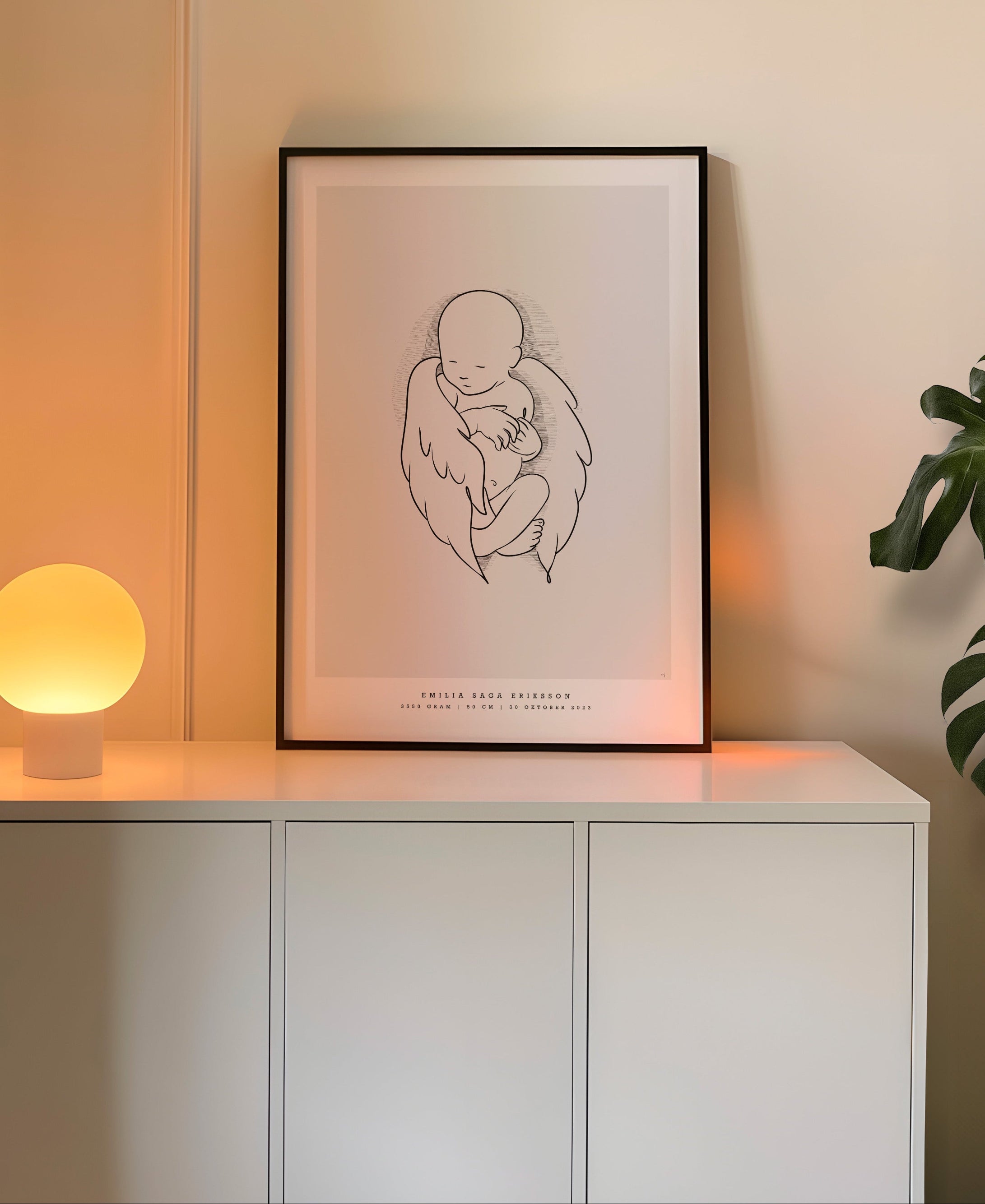 Memorial birth poster with angel illustration for stillborn babies.